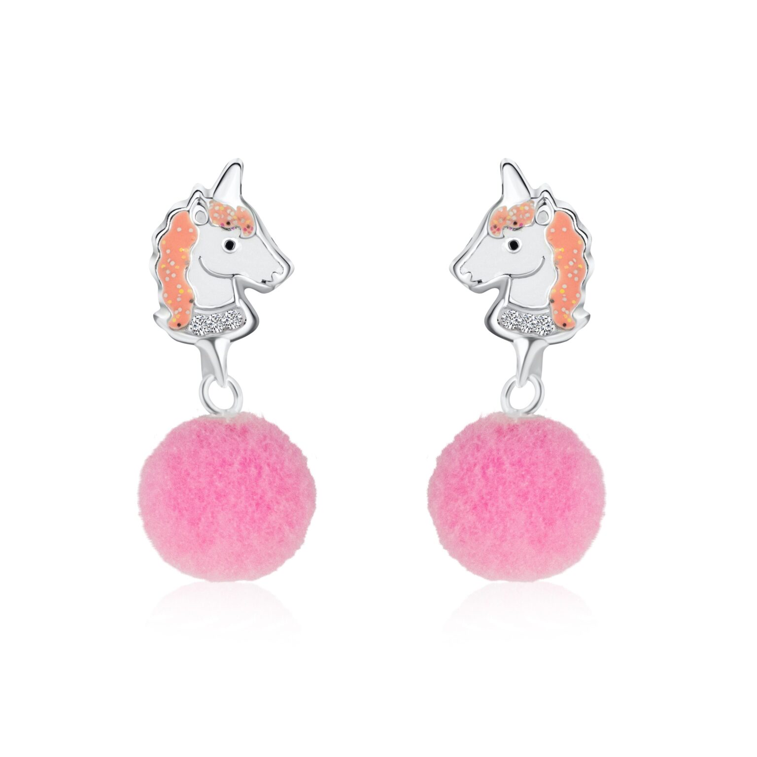Enhjørning Ørestikker med Pink Pom Pom'er