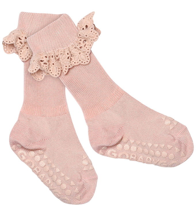 GoBabyGo Skridsikre Strømper - Soft Pink m. Blonder