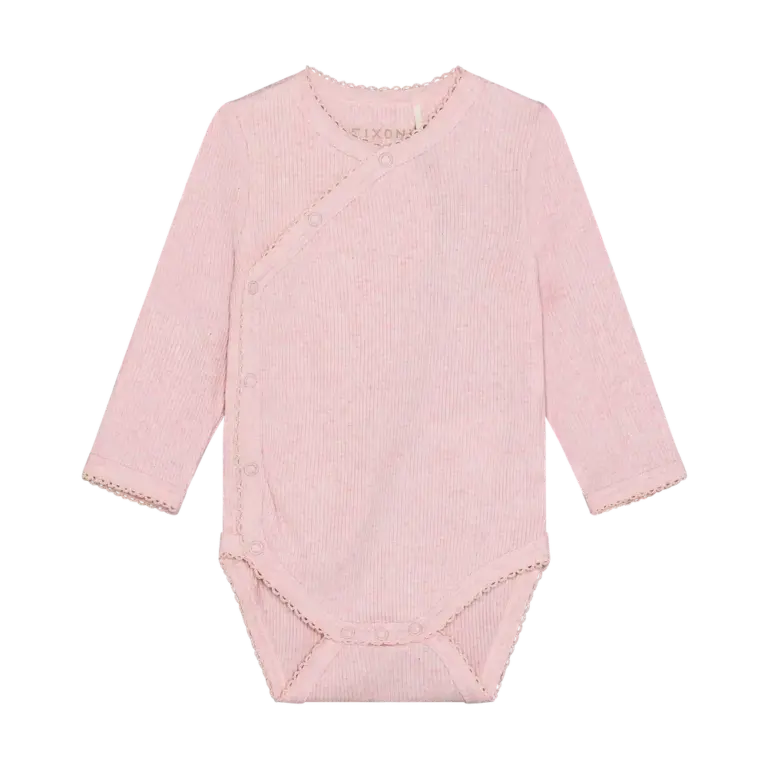 Langærmet Wrap Body Melange Rib - Bleached Mauve Melange - 50
