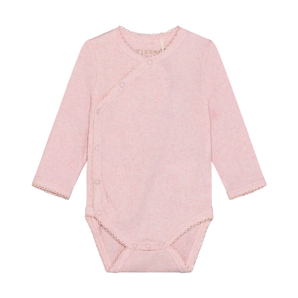 Langærmet Wrap Body Melange Rib - Bleached Mauve Melange - 50