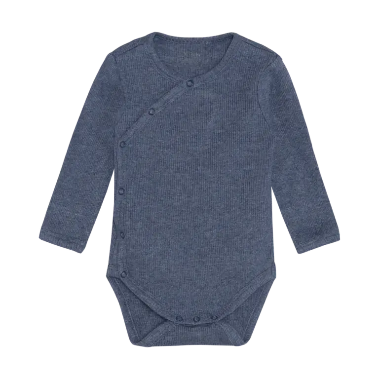 Langærmet Wrap Body Melange Rib - Vintage Indigo Melange - 44