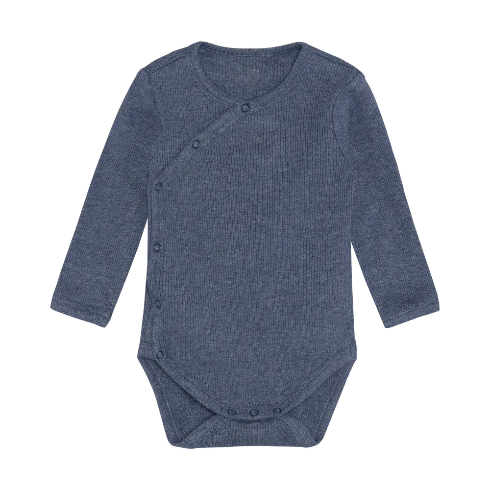 Langærmet Wrap Body Melange Rib - Vintage Indigo Melange - 44