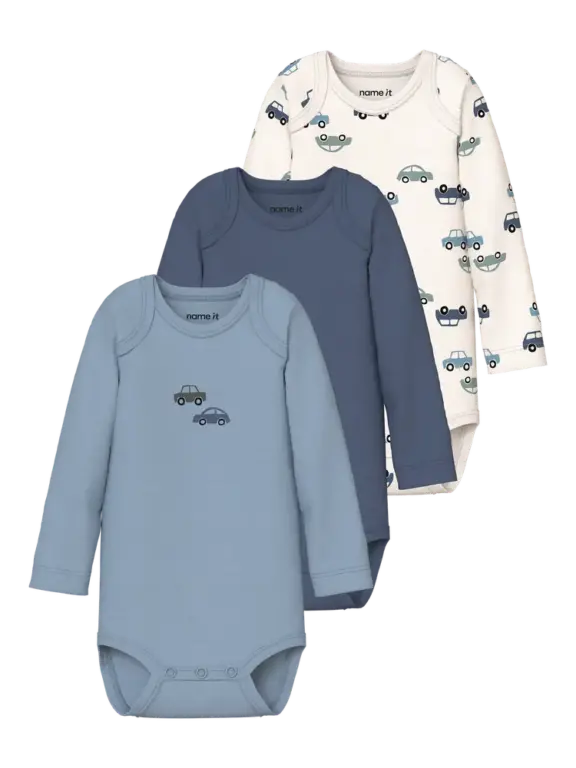 Name It Biler Langærmet Body 3-Pak - Jet Stream - 50