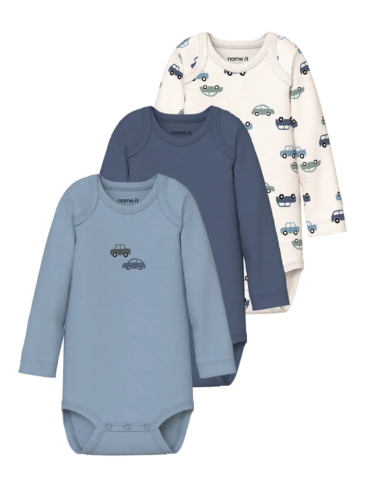 Name It Biler Langærmet Body 3-Pak - Jet Stream - 50 Name It Biler Langærmet Body 3-Pak - Jet Stream - 50