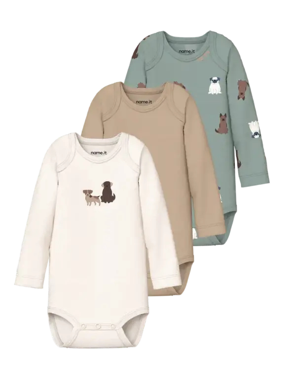 Name It Hund Langærmet Body 3-Pak - Green Milieu - 62
