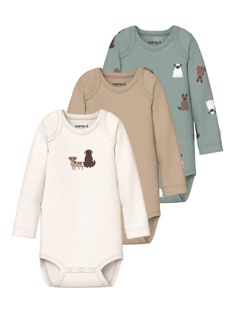 Name It Hund Langærmet Body 3-Pak - Green Milieu - 62