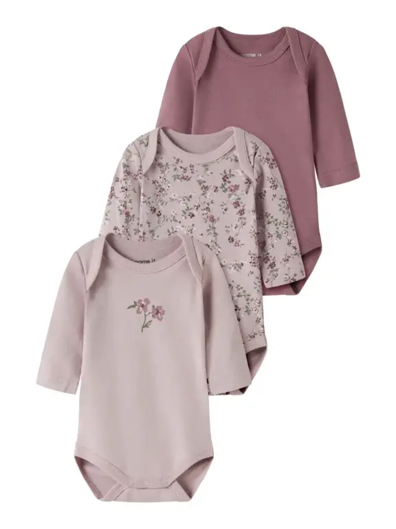 Name It Violetblomst Langærmet Body 3-Pak - Violet Ice - 50
