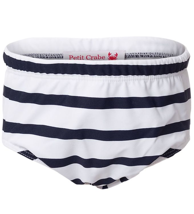 Petit Crabe Blebadebukser - Leo - Hvid/Navystribet