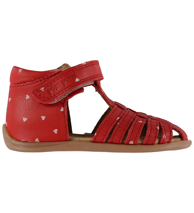Pom Pom Begyndersandaler - Starter Velcro - Poppy Red AOP