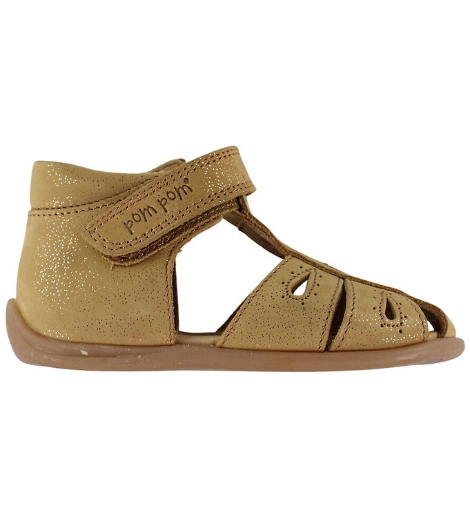 Pom Pom Begyndersandaler - Starters Drops Velcro - Camel Glitter