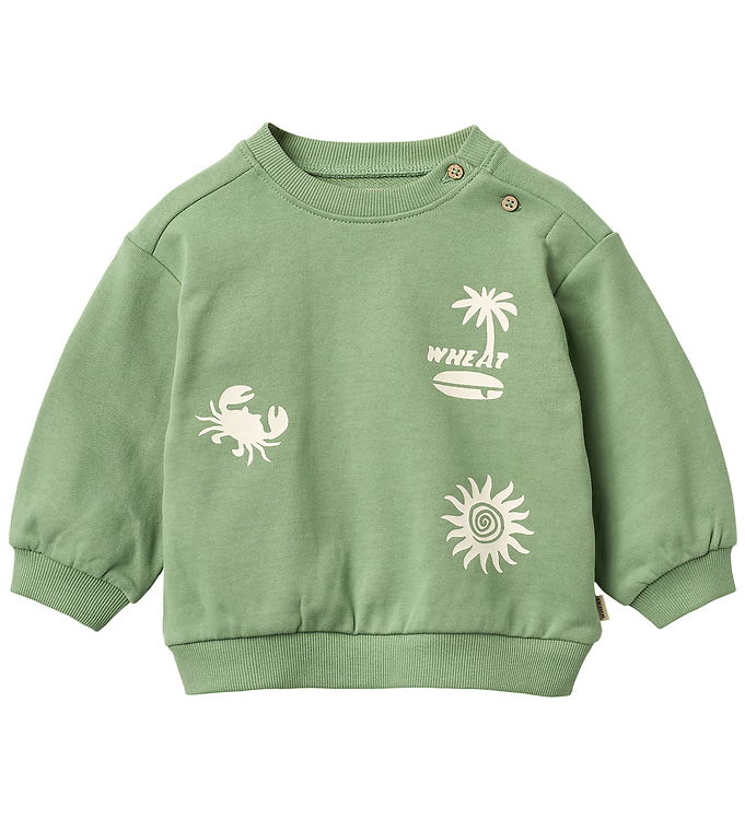 Wheat Sweatshirt - Elliot - Jade Green m. Print Wheat Sweatshirt - Elliot - Jade Green m. Print