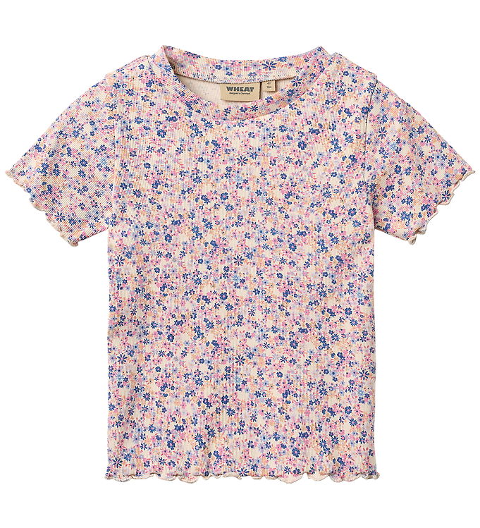 Wheat T-shirt - Rib - Alicia - Pink Blue Flowers Wheat T-shirt - Rib - Alicia - Pink Blue Flowers