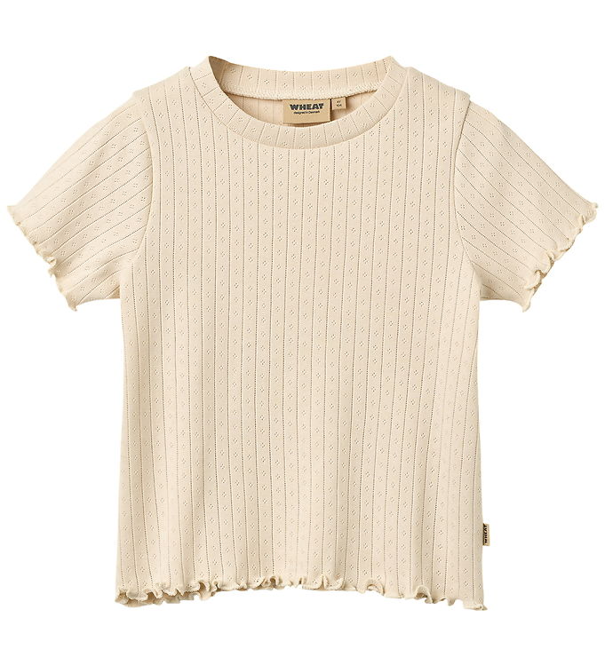 Wheat T-shirt - Rib - Irene - Almond Peach m. Hulmønster Wheat T-shirt - Rib - Irene - Almond Peach m. Hulmønster