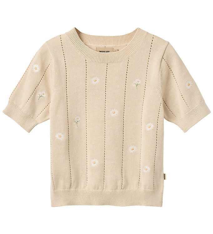 Wheat T-shirt - Strik/Hulmønster - Malvina - Sandshell White Flo Wheat T-shirt - Strik/Hulmønster - Malvina - Sandshell White Flo