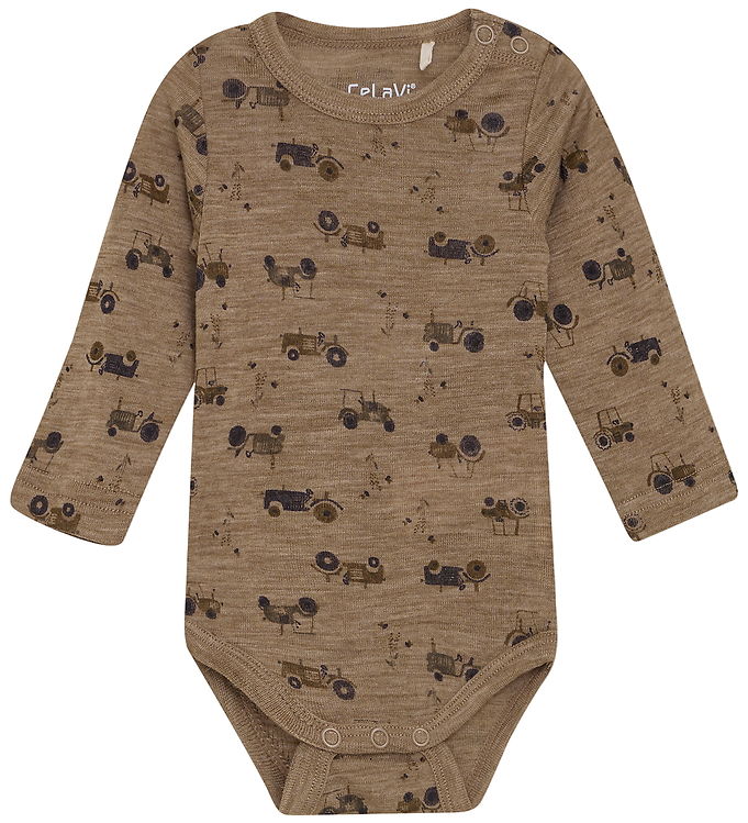 CeLaVi Body l/æ - Uld - Cacoa Creme m. Traktorer