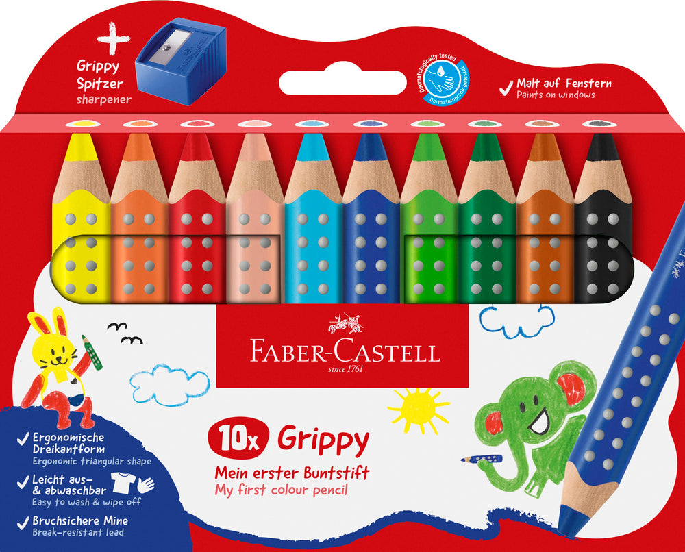 Farveblyant Faber Castell Grippy 10 Ass M/Blyantspidser Farveblyant Faber Castell Grippy 10 Ass M/Blyantspidser