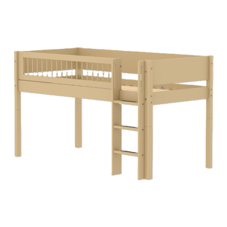Flexa White Halvhøj Seng 120 cm Med Stige og Crossbar Sengehest 90x200 cm - Sand
