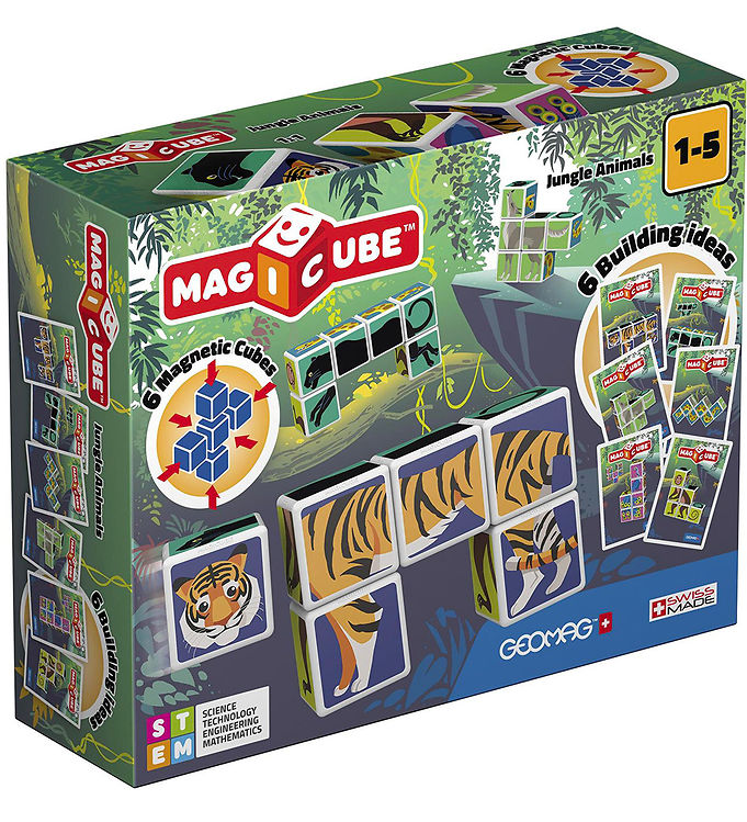 Geomag Magnetsæt - Magicube Printed Jungle Animals - 6 Dele