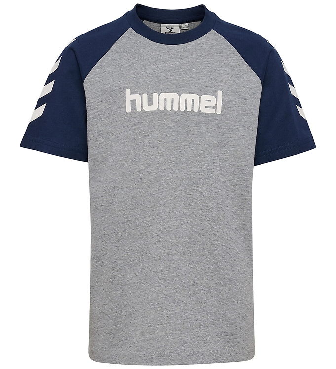 Hummel T-Shirt - hmlJR Logo - Gråmeleret/Dress Blues Hummel T-Shirt - hmlJR Logo - Gråmeleret/Dress Blues