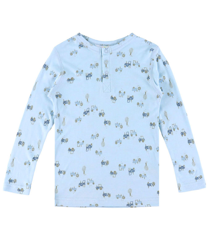 Joha Bluse - Bambus - Lyseblå m. Traktorer