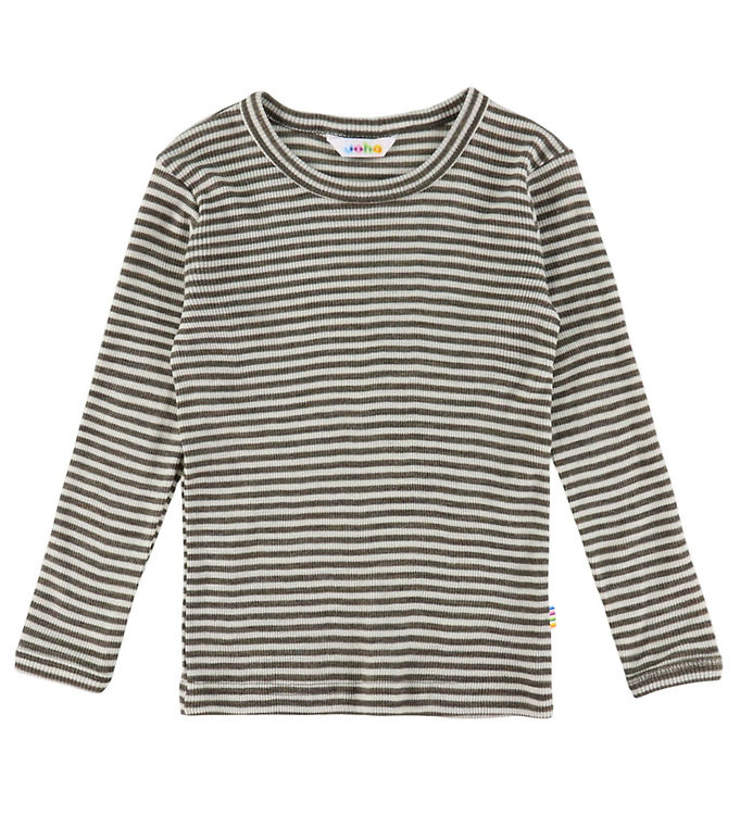Joha Bluse - Uld/Silke - Rib - Mørkebrun/Stribet