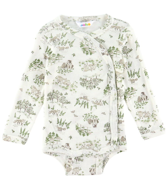 Joha Slå-Om Body l/æ - Uld/Silke - Off White m. Træer Joha Slå-Om Body l/æ - Uld/Silke - Off White m. Træer