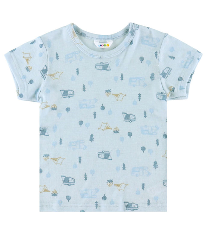 Joha T-shirt - Uld - Lyseblå m. Camping