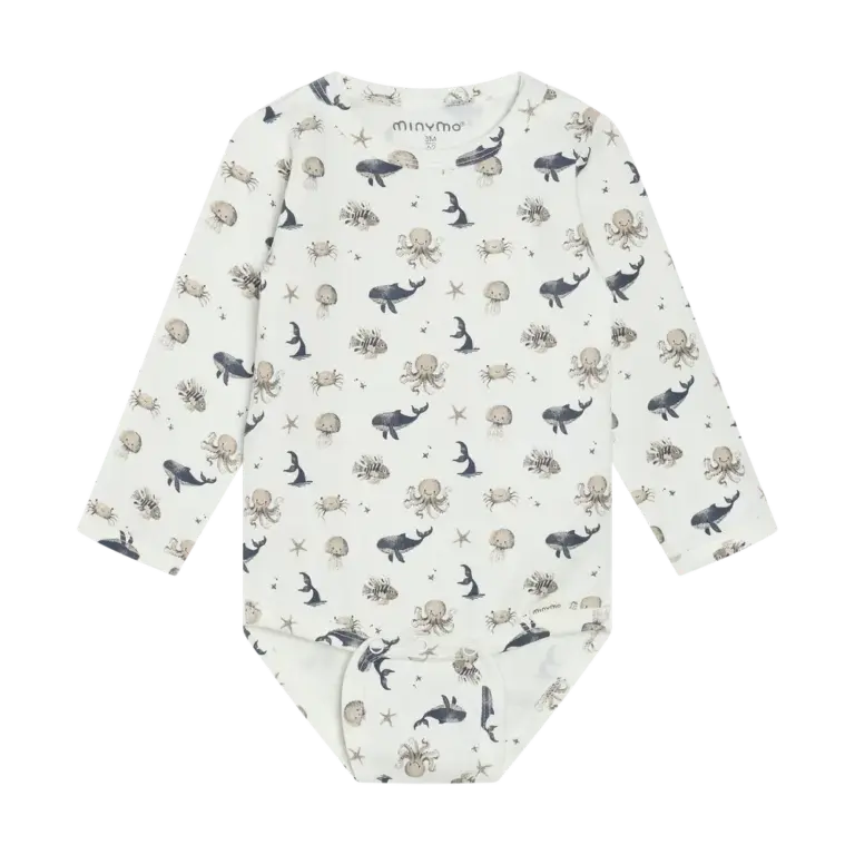 Langærmet Body m. Print - White Pepper - 50