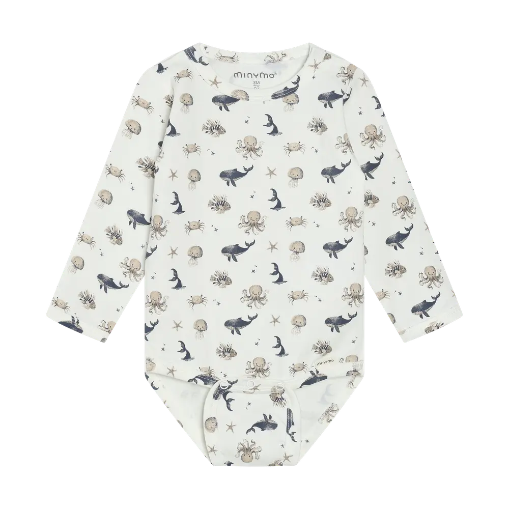 Langærmet Body m. Print - White Pepper - 50