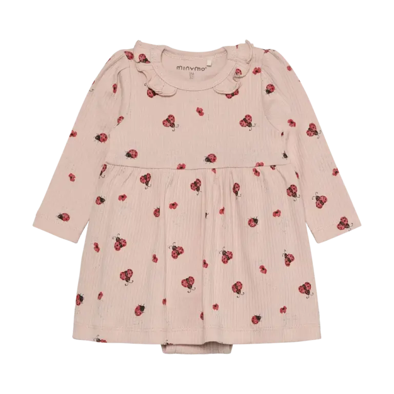 Langærmet Rib Bodykjole m. Print - Peach Whip - 56
