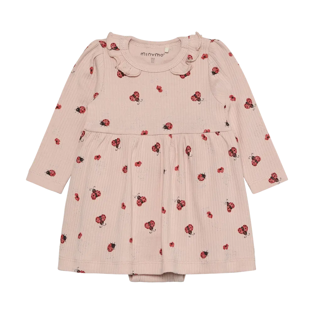 Langærmet Rib Bodykjole m. Print - Peach Whip - 56