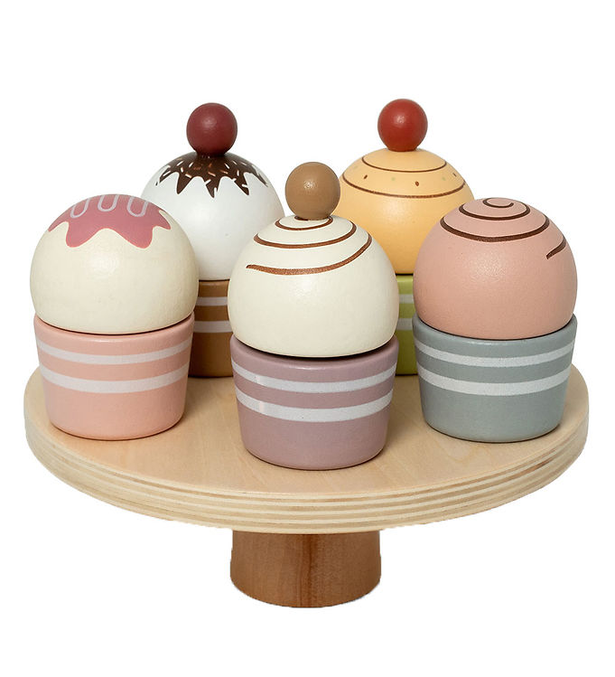 MaMaMeMo Legemad - Cupcakes På Kagefad - Træ MaMaMeMo Legemad - Cupcakes På Kagefad - Træ