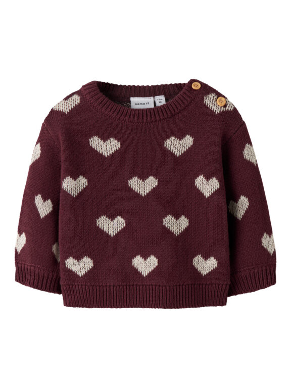 NAME IT Striktrøje Oana Burgundy Peyote Heart