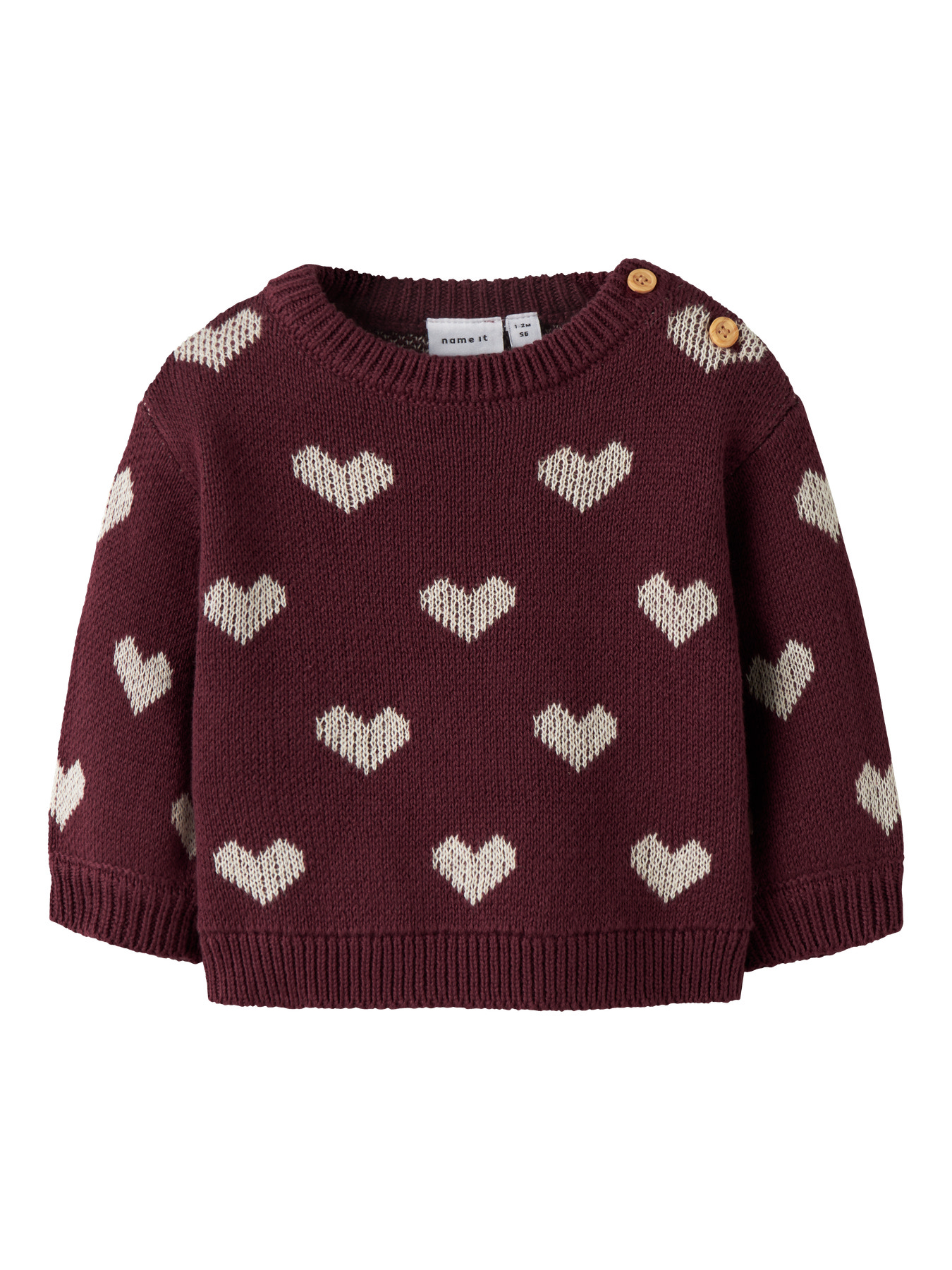 NAME IT Striktrøje Oana Burgundy Peyote Heart