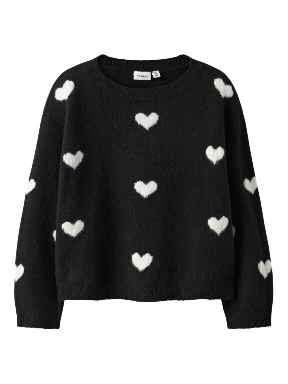 NAME IT Striktrøje Ona Black Cloud Dancer Hearts