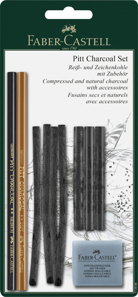 Pitt charcoal sæt Faber-Castell pencil, kul og knetgummi Pitt charcoal sæt Faber-Castell pencil, kul og knetgummi
