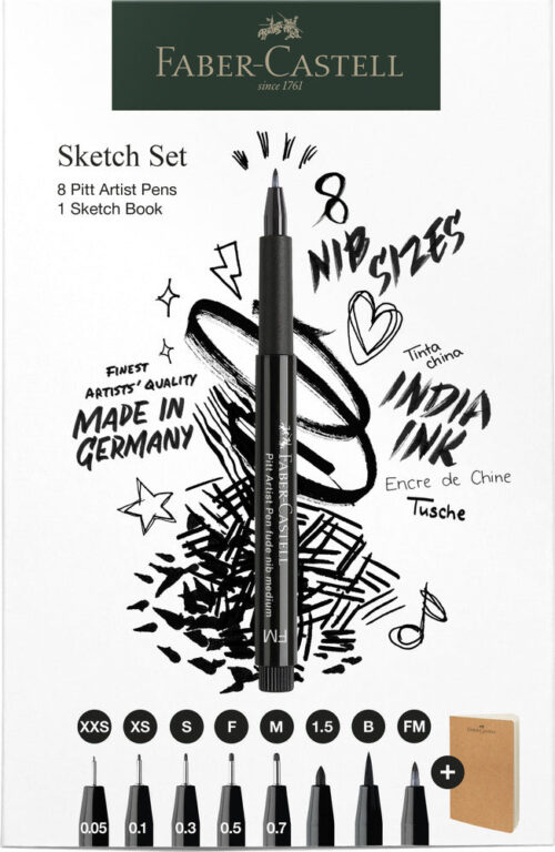 Tusser Pitt Artist Faber Castell 8 Ass + Sketchbook