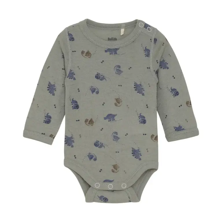 Uld Langærmet Body m. Print - Forset Fog - 80