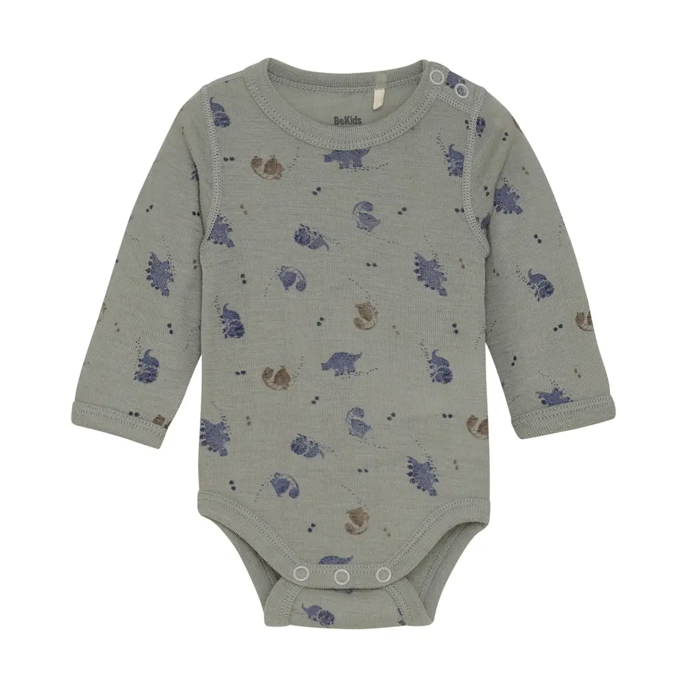 Uld Langærmet Body m. Print - Forset Fog - 80