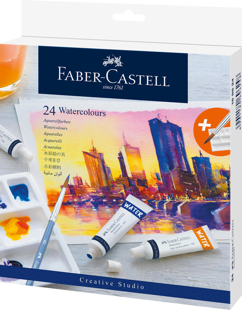 Vandfarver Faber-Castell startsæt 24 stk farver 9ml tube Vandfarver Faber-Castell startsæt 24 stk farver 9ml tube