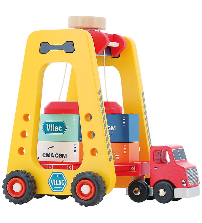 Vilac Legetøj - 23 cm - Træ - Containerkran Og Lastbil
