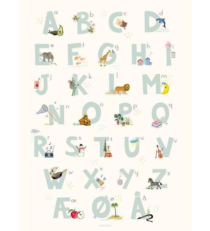 Vissevasse Plakat - 30x40 - Alphabet Blue Danish Vissevasse Plakat - 30x40 - Alphabet Blue Danish