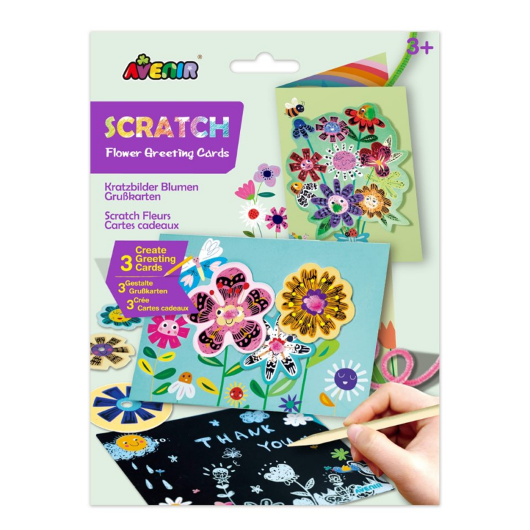 Avenir | Scratch lykønskningskort - Blomster, 3 stk