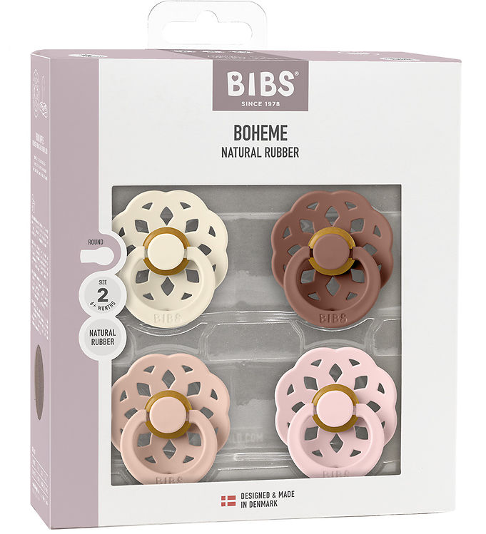 BIBS Boheme Sutter - Str. 2 - 4-pak - Rund - Ivory/Blush/Woodchu BIBS Boheme Sutter - Str. 2 - 4-pak - Rund - Ivory/Blush/Woodchu