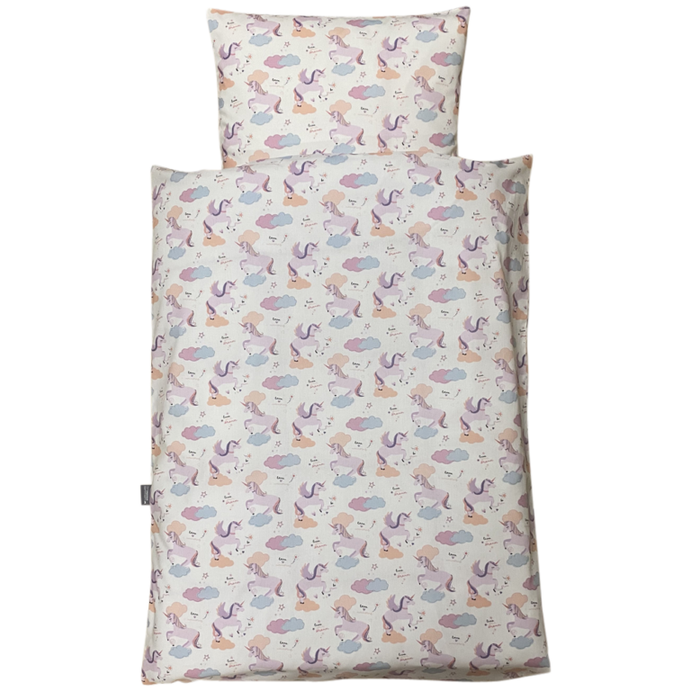 Baby Sengelinned, Dess. 1329 Hvide Unicorns m/ Farver