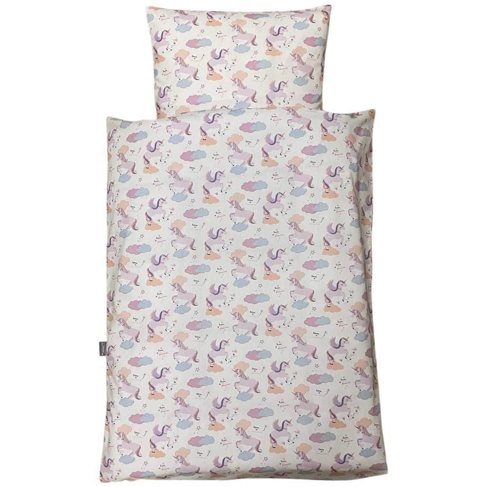 Baby Sengelinned, Dess. 1329 Hvide Unicorns m/ Farver