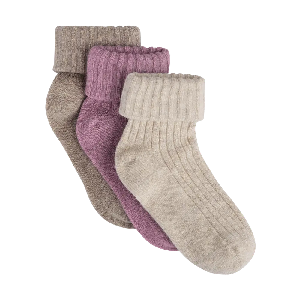 BeKids Uld Rib Strømpe 3-Pak - Burnished Lilac - 1518
