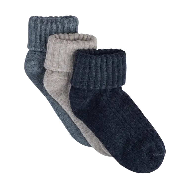 BeKids Uld Rib Strømpe 3-Pak - Dark Navy - 1922