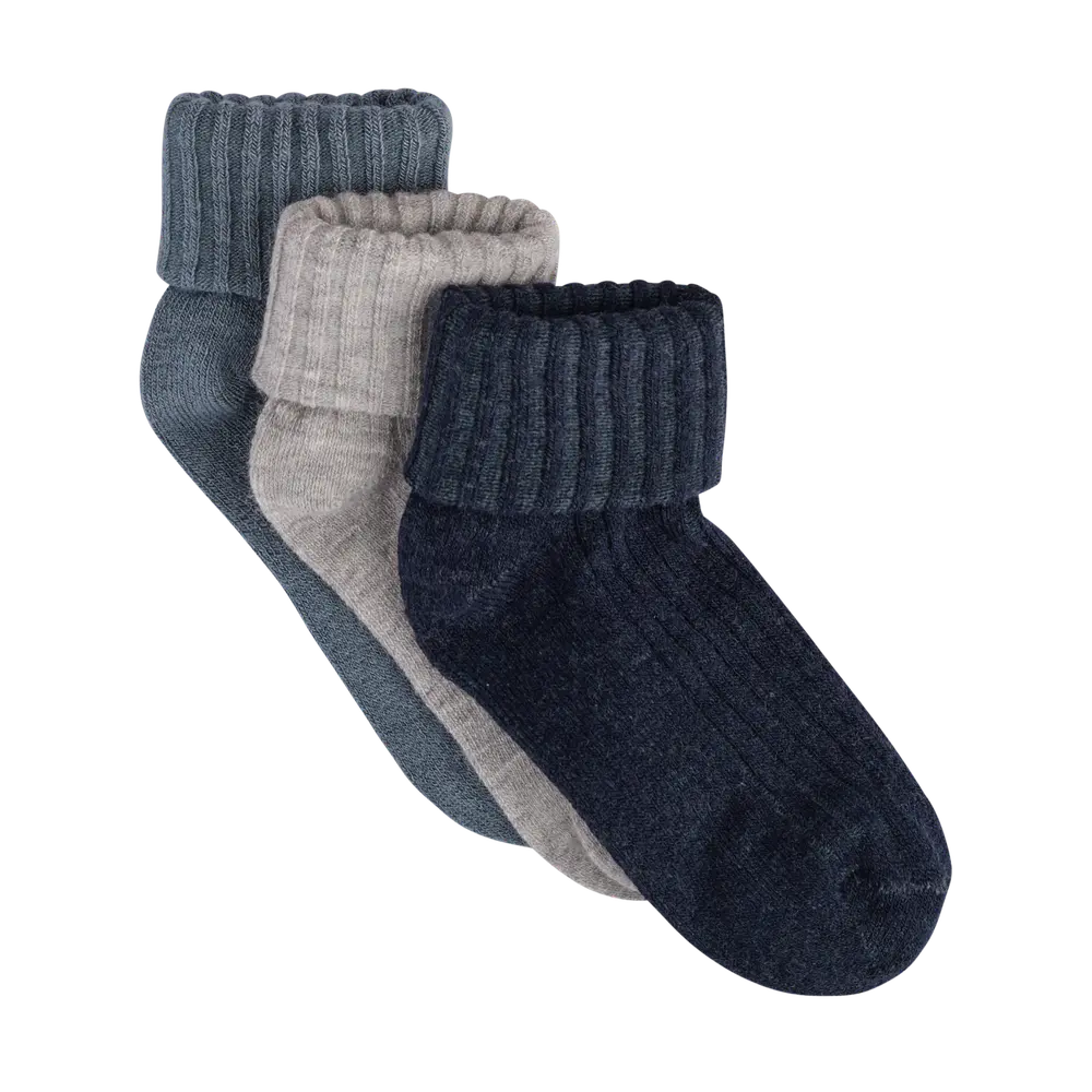 BeKids Uld Rib Strømpe 3-Pak - Dark Navy - 1922