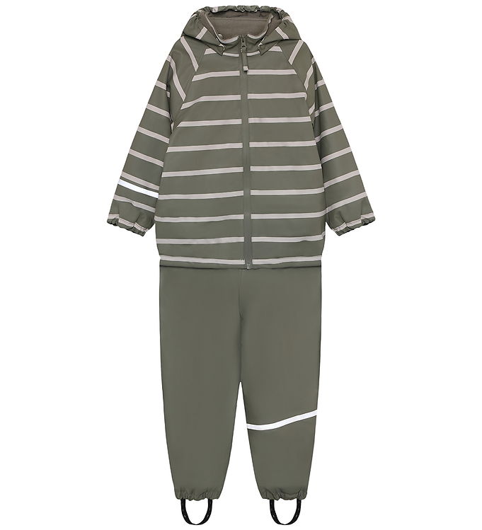 CeLaVi Regntøj m/u Seler - Fleece - PU - Mulled Basil m. Striber